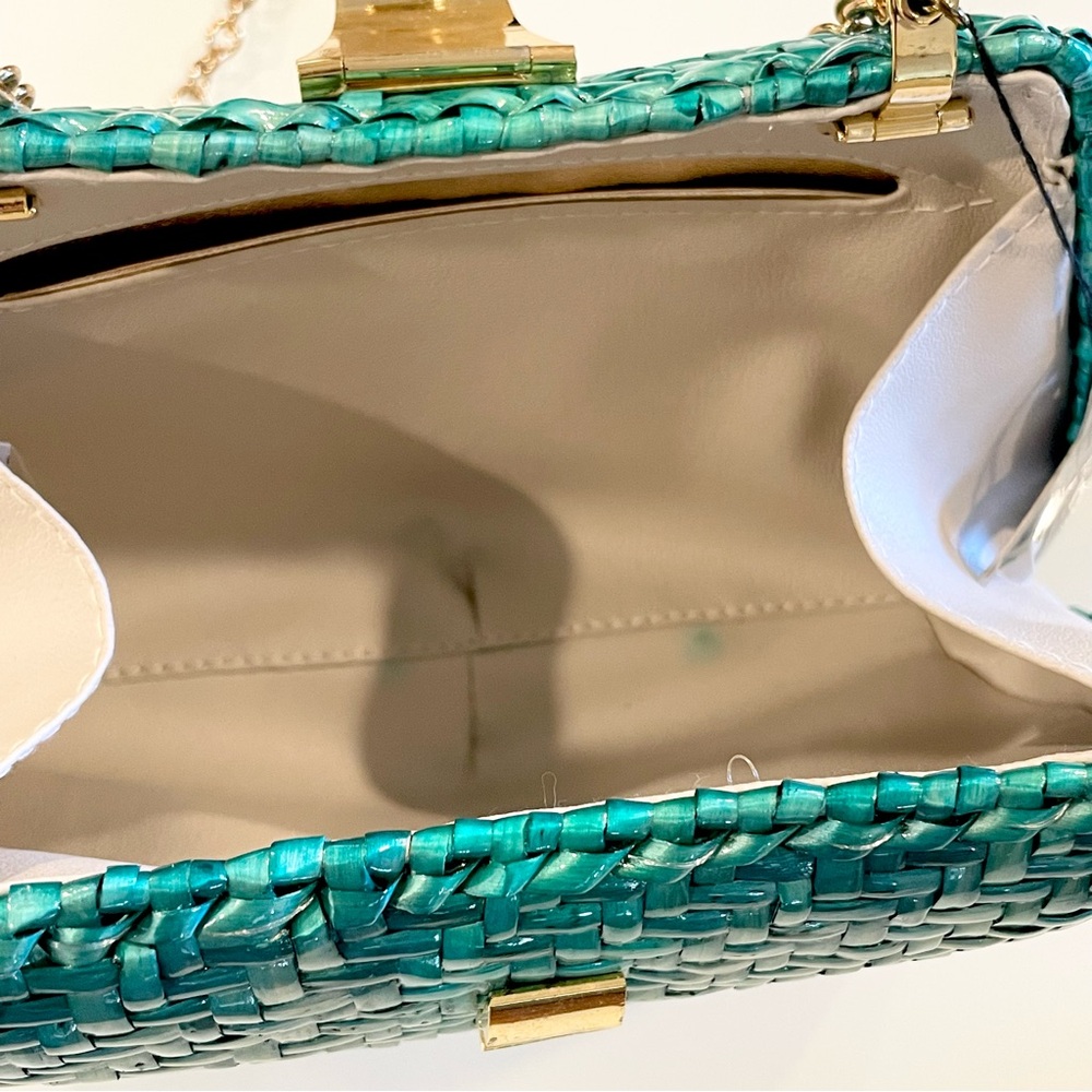 NWT Turquoise Hard Case Woven Sun Clutch Bag / Purse - Picture 6 of 8
